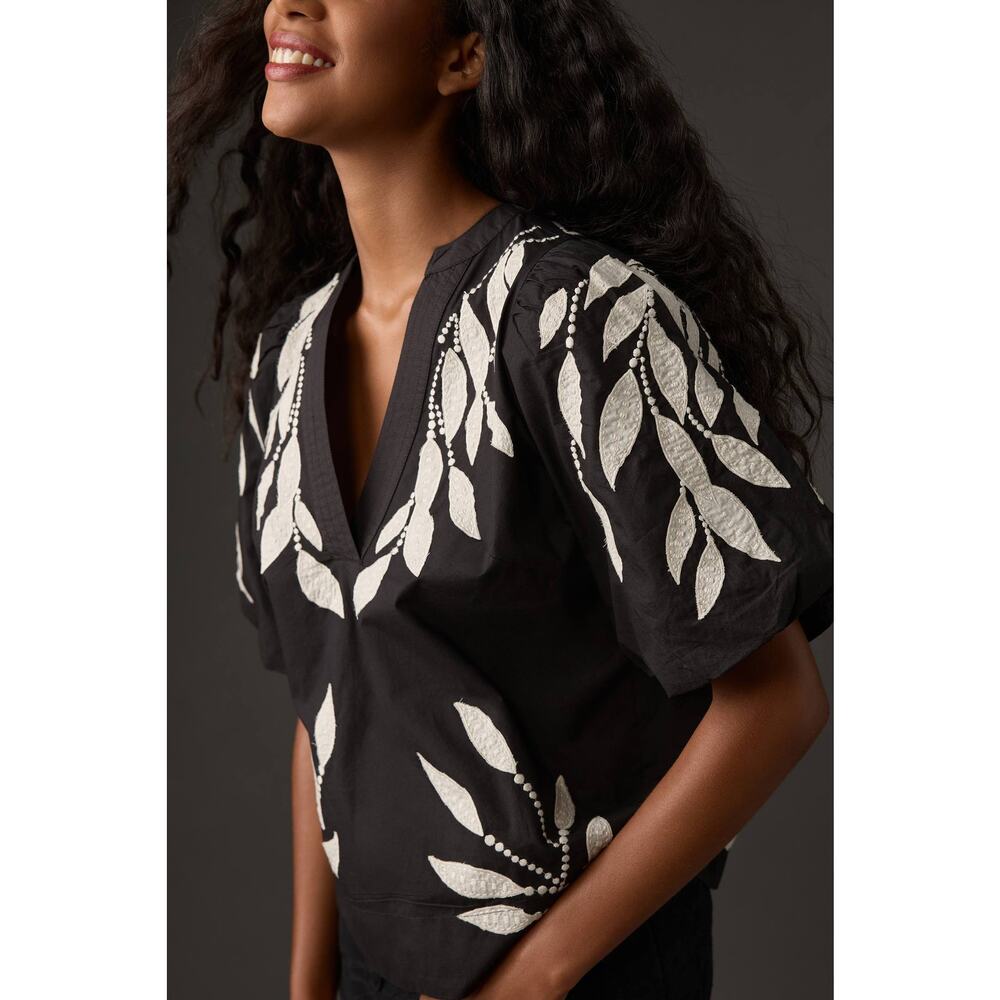 Anthropologie Embroidered Puff Sleeve Blouse Size L - Picture 6 of 15